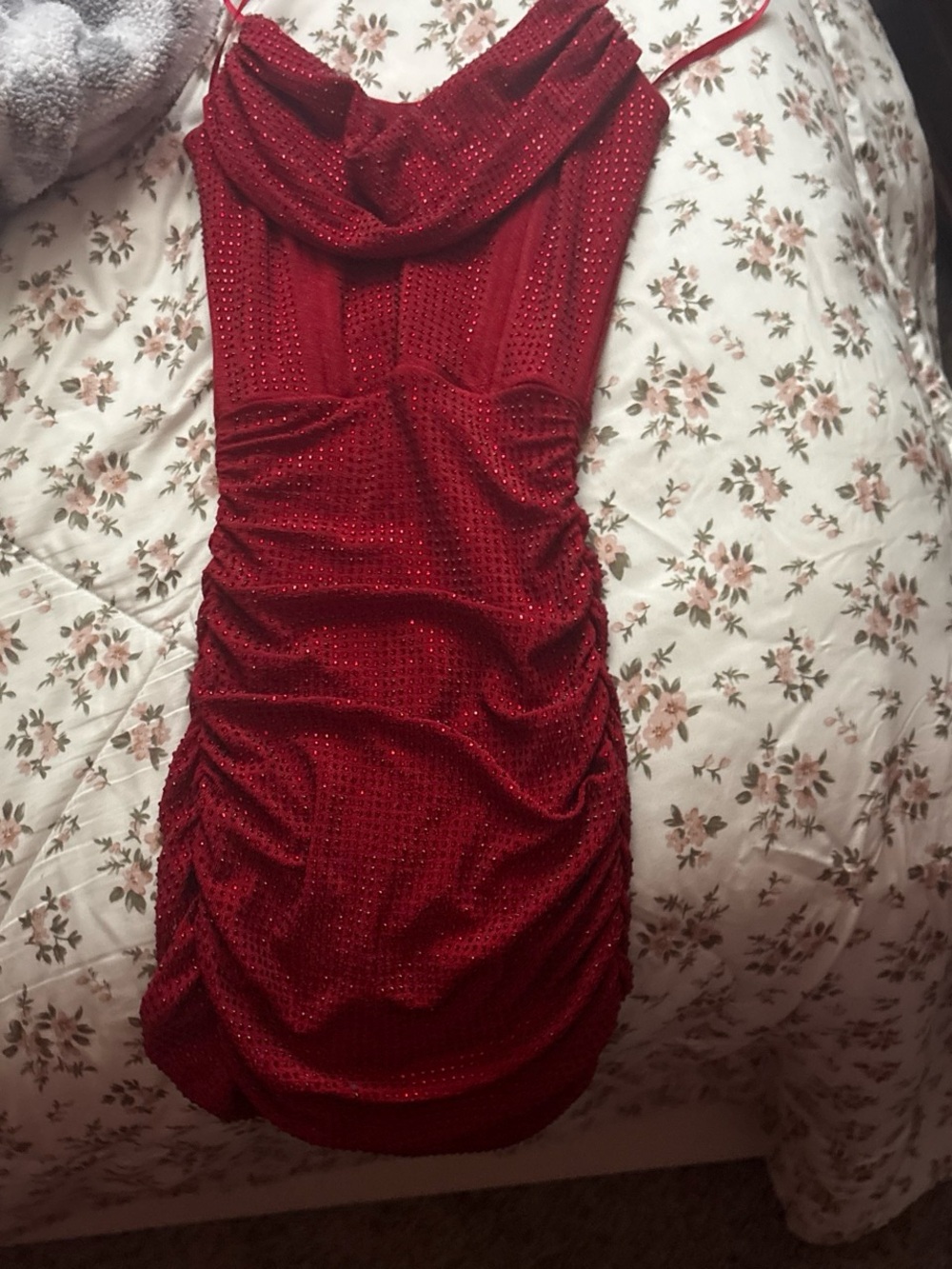 Windsor Red Glitter Ruched Cowl Mini Dress